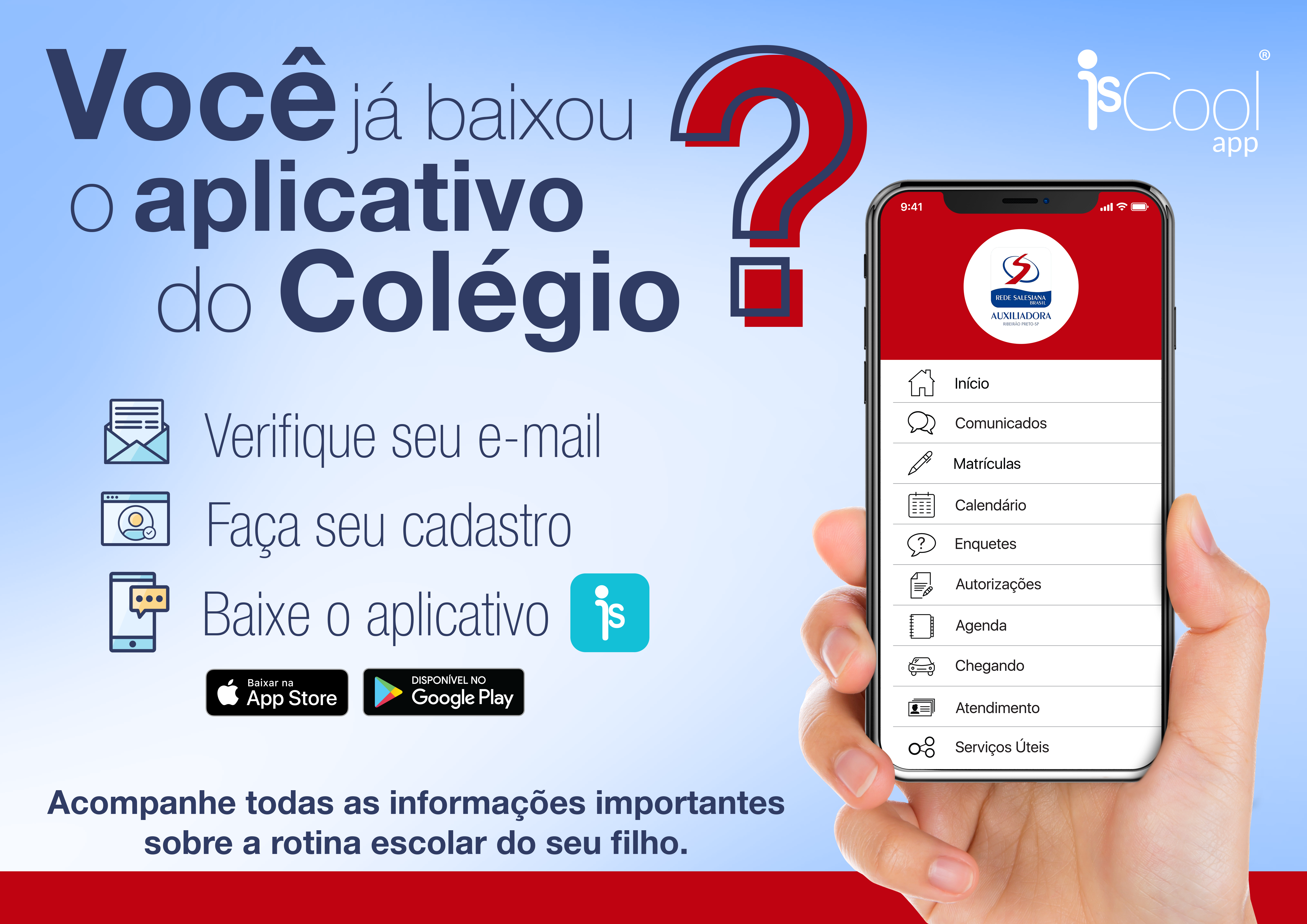 Baixe o app IsCool e acompanhe a vida escolar do seu filho