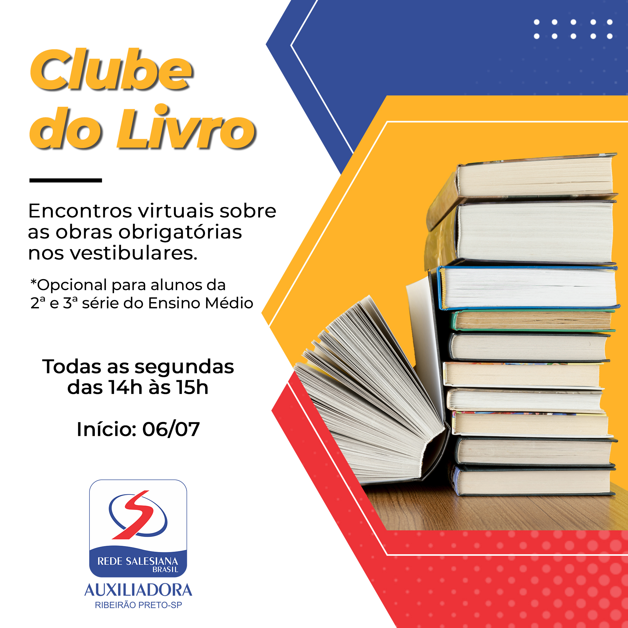 Clube do Livro do Ensino Médio começa na próxima segunda-feira