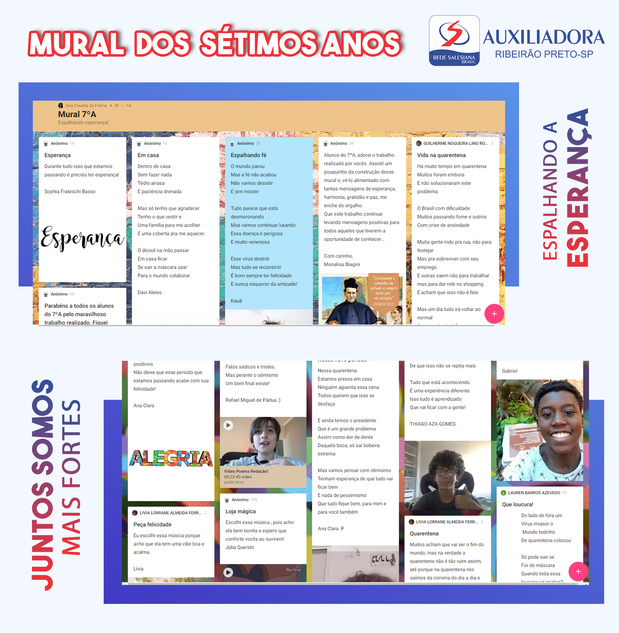 Projeto de Redação dos 7ºs anos traz palavras de amor e esperança